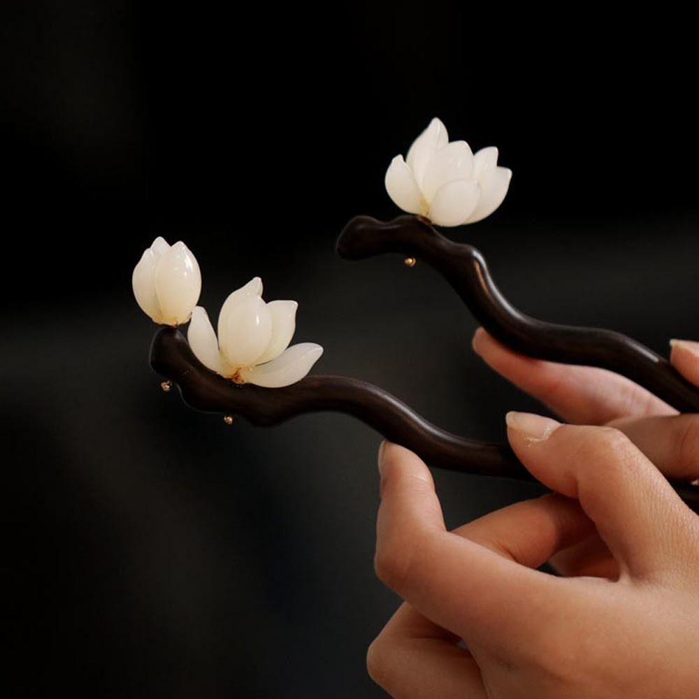 Палочки для волос из ацетата с цветком, корейские заколки Hanfu, женские палочки для волос, китайская вилка для волос, деревянная заколка для волос