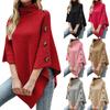 Women's Solid Color High Collar Shawl Cape Slit Knit Sweater Coat