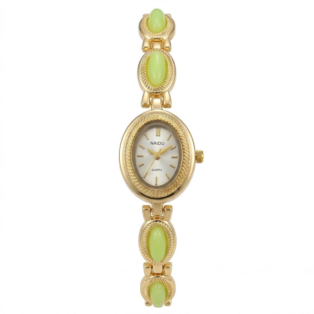 High-End Luxury Women's Wristwatch Elegant Green Jewelry Gemstone Quartz Bracelet Watch Gift for Women Fashion Dress Watch