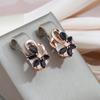 1 Pair Golden Color Teardrop Cut Black Stone Floral Petal Earrings Drop Dangle Hook Earrings Flower Butterfly Earrings