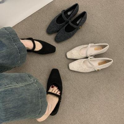 Французские шерстяные туфли Мэри Джейн на низком каблуке, женские осенне-зимние плюшевые термоботинки из хлопка, пушистые туфли на низком каблуке для поездок на работу