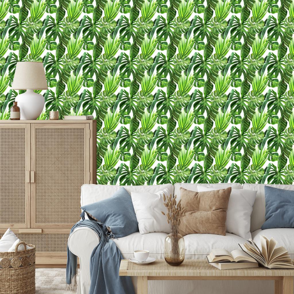 Green Palm Leaves Wallpaper for Living Room and Bedroom 50x1000