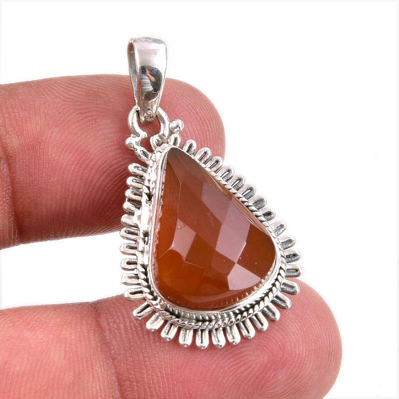 Natural Carnelian Gemstone Handmade 925 Solid Sterling Silver Pendant 1.50" K3p01
