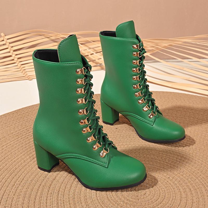 Stylish Women's Short Martin Boots With Rivets And Lace-up Design For Fall And Winter
