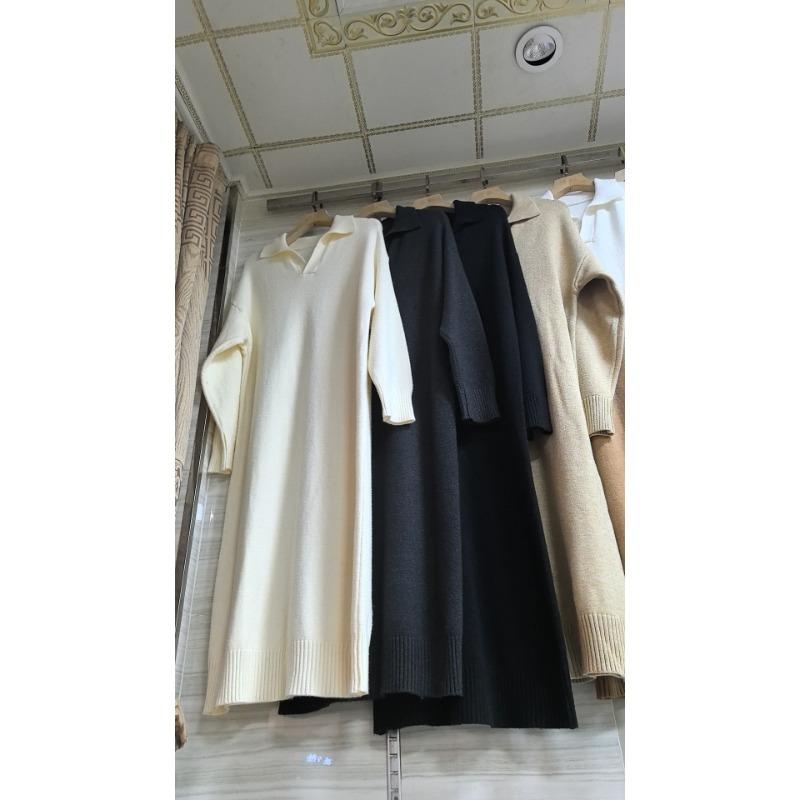 Женские осенне-зимние платья с воротником-поло и длинным трикотажным полотном