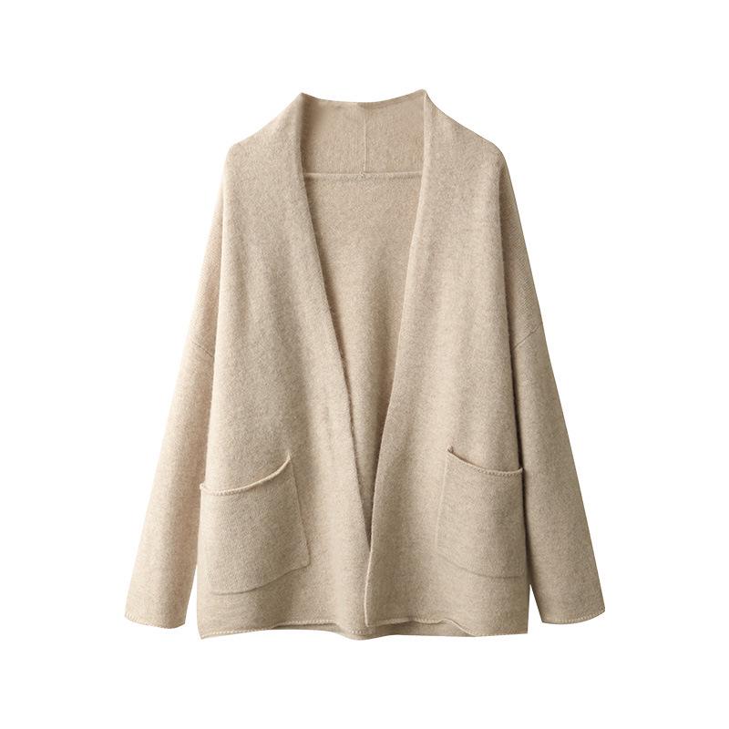 Women's Wool Knit Cardigan - Autumn/Winter 2024, Loose Mid-Length Long Sleeve Sweater/Jacket
