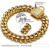 Designer Dog Collar Gold Metal Stainless Steel with Zirconia Lock 14mm 18K Gold Big Dog Luxury Training Collar Cuban Lock Link Necklace Chain(10