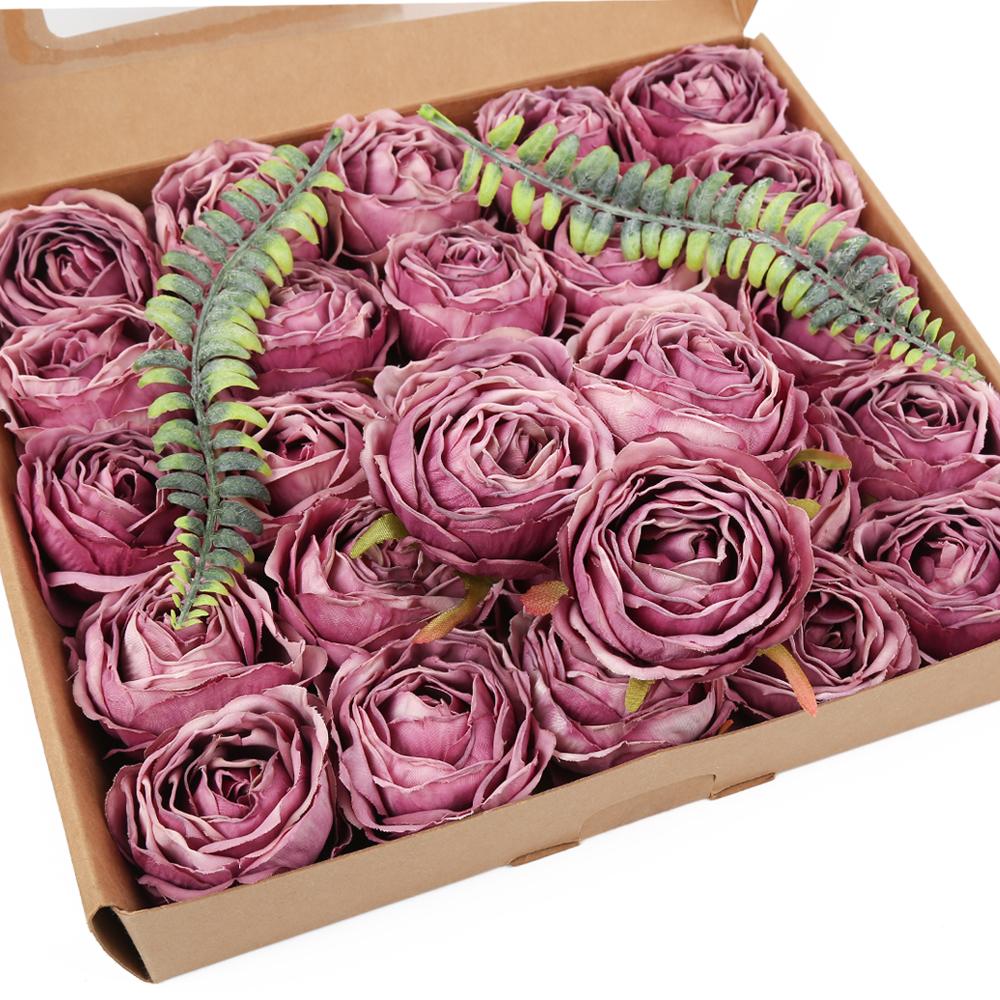 25 Pieces White Rose Artificial Flower Head Vintage Dried Flower Artificial Rose Head Silk Fake Rose for Wedding Centerpiece Decoration