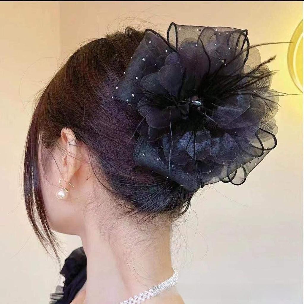 Large Feather Bow Mesh Hair Clip for Volume