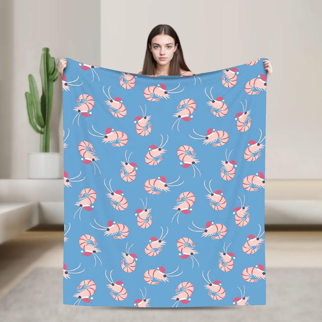Prawns in Christmas Shrimp Partten Fleece Throw Blanket Blankets for Bed Couch Lightweight Thin Bed Rug,