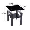 2-Piece Tempered Black Glass Sofa Table, Black Nightstand with Metal Leg for Living Room