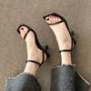 Thin Heel Square Head Open Toe Sexy Kitten Heel High Heels French One-word Strap with Skirt Beautiful Sandals 2025 New