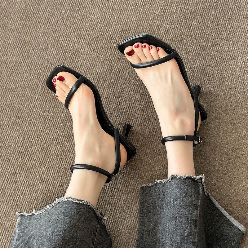 Thin Heel Square Head Open Toe Sexy Kitten Heel High Heels French One-word Strap with Skirt Beautiful Sandals 2025 New