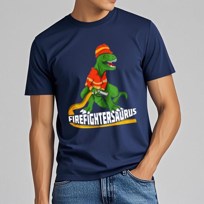 Everyday Tee Workout For Unisex Round Neck Tshirt Big Size Teeshirt Firefighter Dinosaur Wearing Hat And Jacket Hiphop Male Tops