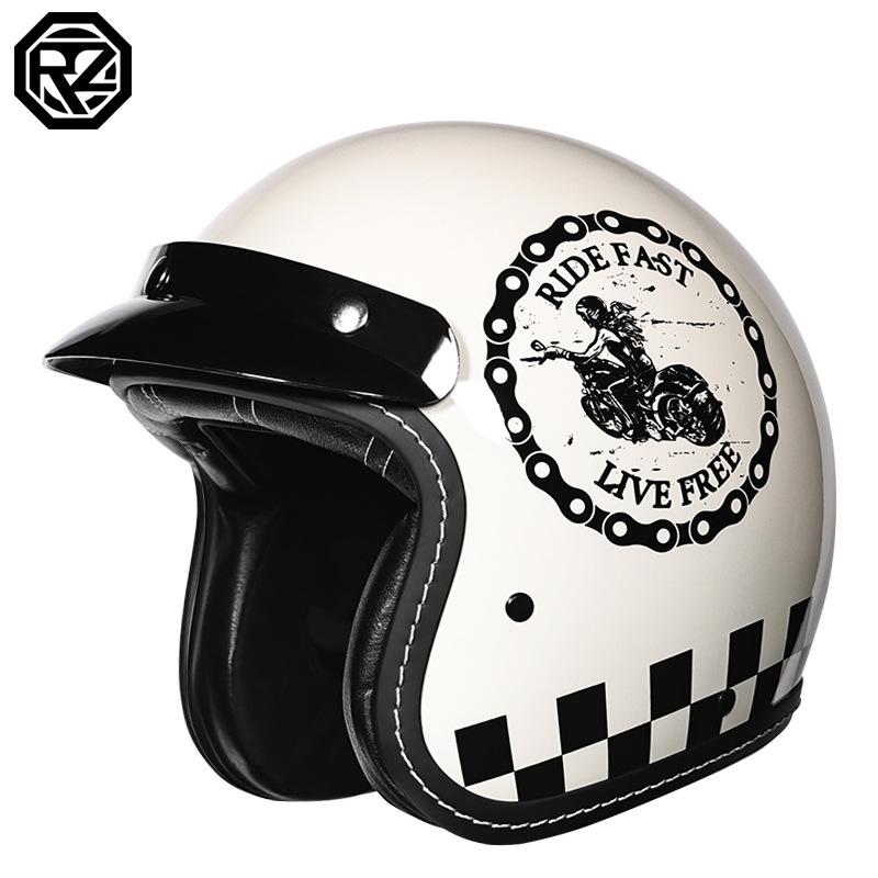 Retro Motorcycle Helmet Men's and Women's Electric Vehicle Scooter 3/4 Half Helmet