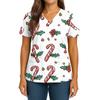 Women's Christmas Print V-Neck Double Pocket Short Sleeves Hem Slit  Uniform And Caregiver Top
