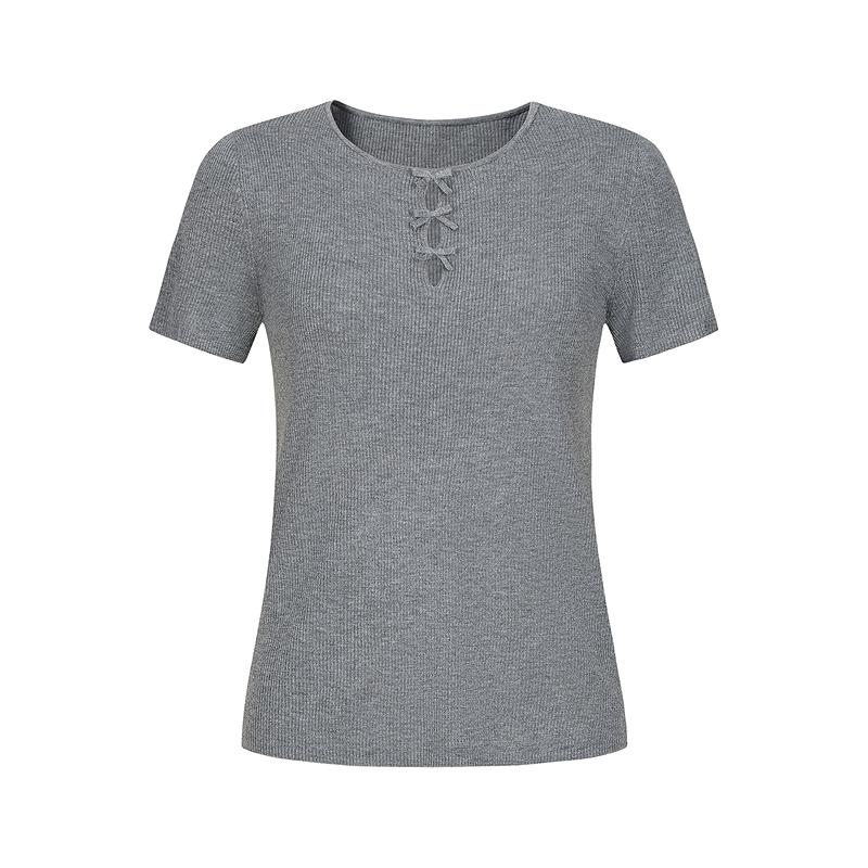 Jiuzi Anna Kou Leisure Age Reducing Bow Knitted Short Sleeve Women's 2026 Summer New Style