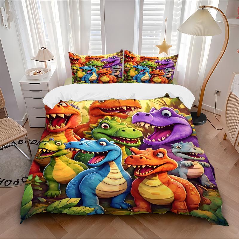 Colorful Dinosaurs Jungle Print 3Pcs Bedding Setduvet Cover With 2 Bedropillowcase Home Birthday Gift