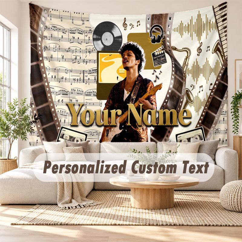 Custom Name Wall Hanging Tapestry,Bruno Mars Decorative Backdrop Tapestry For Dorm Home