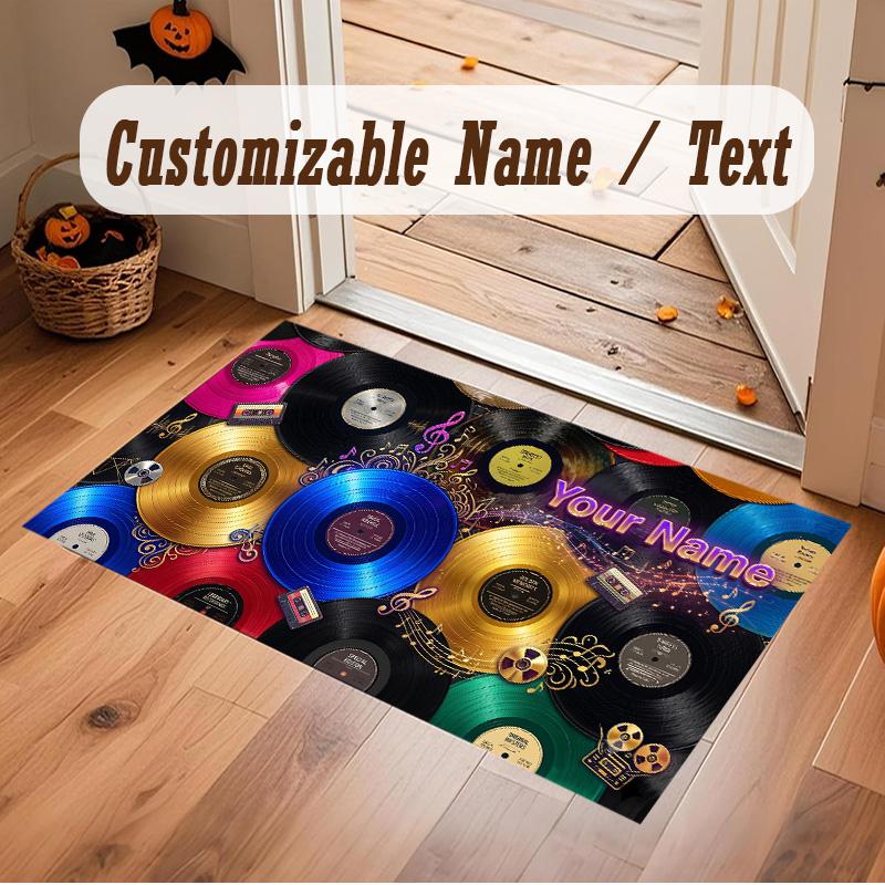 Music Theme Soft Crystal Velvet Rug Custom Name & Text Print Non Slip Floor Rug for Bedroom Living Room