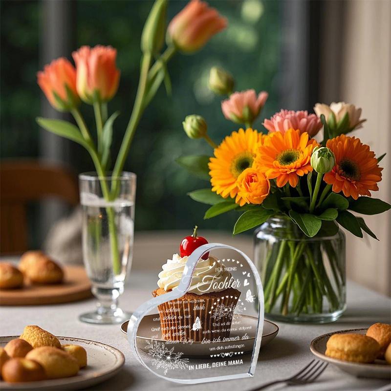 2D Flat, Heart-Shaped Acrylic Desktop Decor Plaque, Floral Design, Home Decor Plaque Hanging Wall Art Decorative Garden Decoration for Room Door Signs