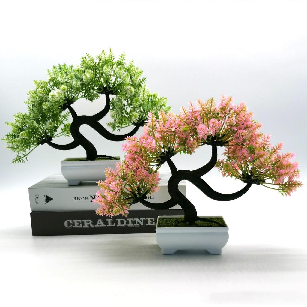 Hot Selling Artificial Flowers Bonsai Green Pot Guest-Greeting Pine Bonsai Simulation Potted Plant Ornament for Home Decor