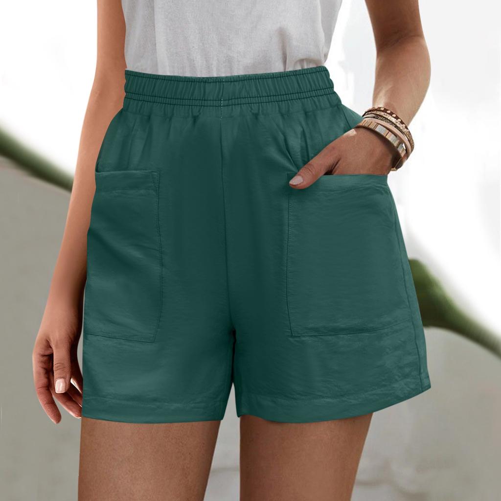 Женские однотонные брюки, модные повседневные шорты с карманами и эластичной резинкой на талии