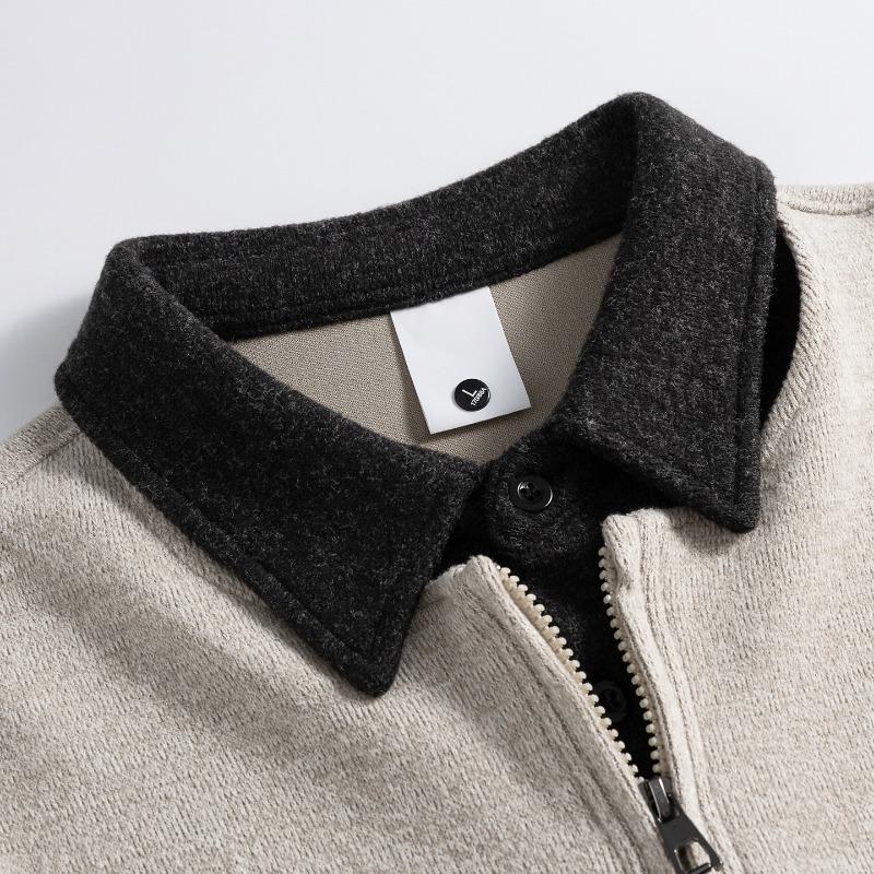 Long Sleeve Polo Shirt Men Loose Fake Two Piece Half Zip Casual Commute Top