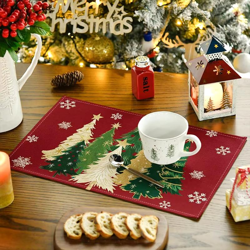 1PC Rectangular Festive Christmas Placemats Modern Home Use Table Mats Holiday Red Kitchen Printed Party Linen Dining 3 Styles