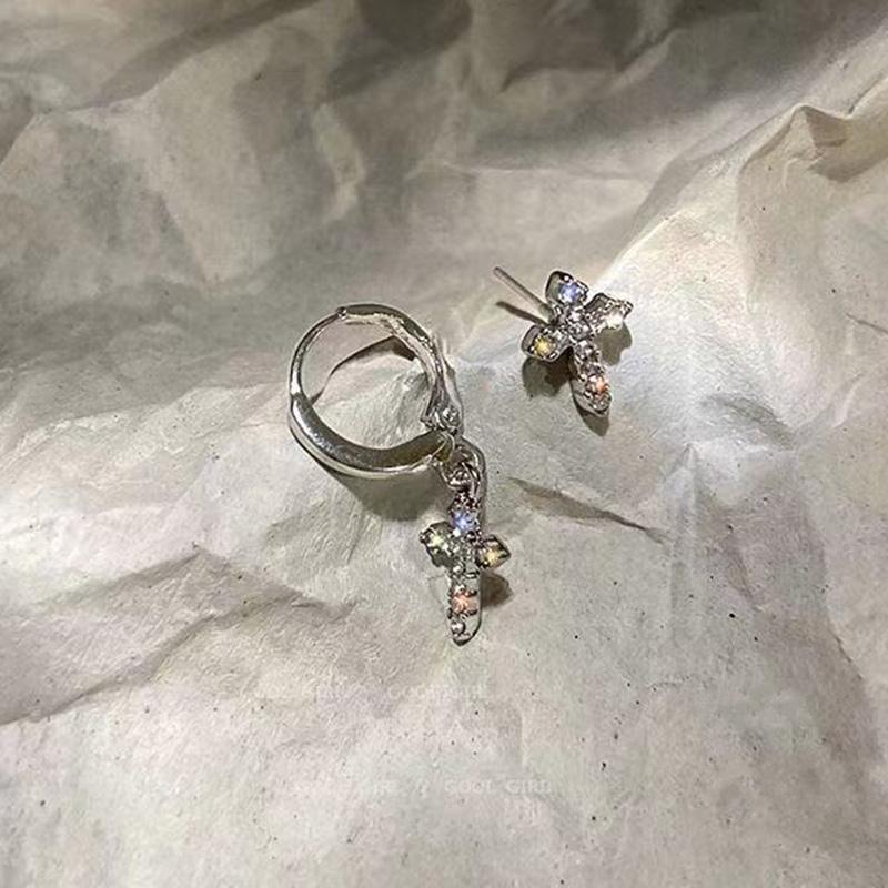 Серебряные серьги-крестики с бриллиантами, серьги «Новая волна», женские модные асимметричные серьги в стиле панк.