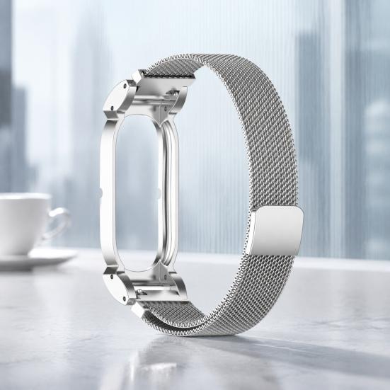 Magnetic Milanese Loop Stainless Steel Strap for Fitbit Air Band, Adjustable Replacement Arm Daily Wear Smartwatch Bands, Breathable Anti-Sweat Metal