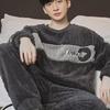 2024 Men's Winter Coral Fleece Pajamas: Thick, Long-Sleeve Flannel Home Suit
