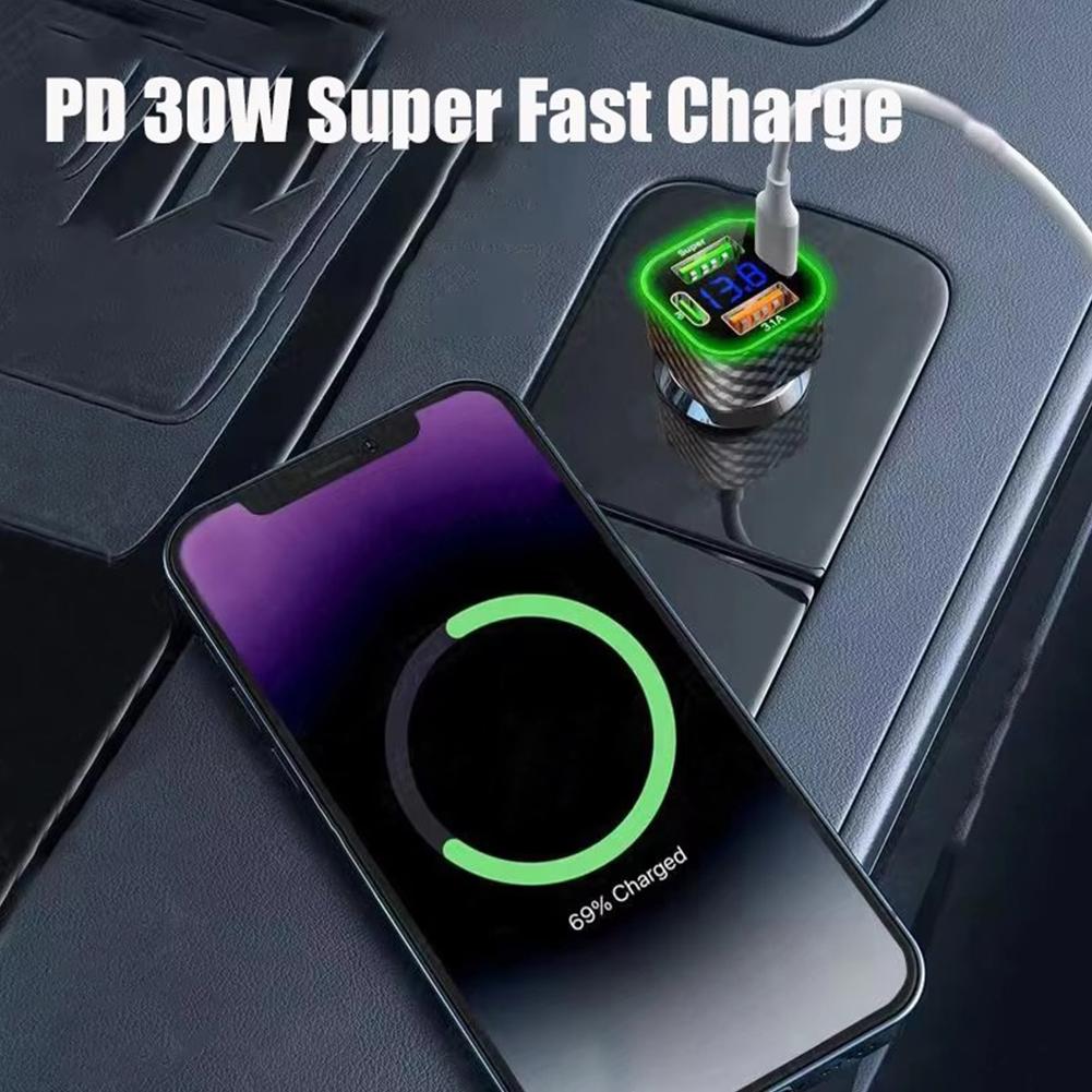 Автомобильное зарядное устройство 4 в 1 с двумя портами USB C, дисплеем напряжения, адаптером супербыстрой зарядки для iPhone, Oppo, Vivo U8X5