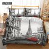 Novelty Gift Paris Tower Red Car Print Polyester Bedding Set Romantic London City Quilt Duvet Cover+Pillowcase 2/3pcs