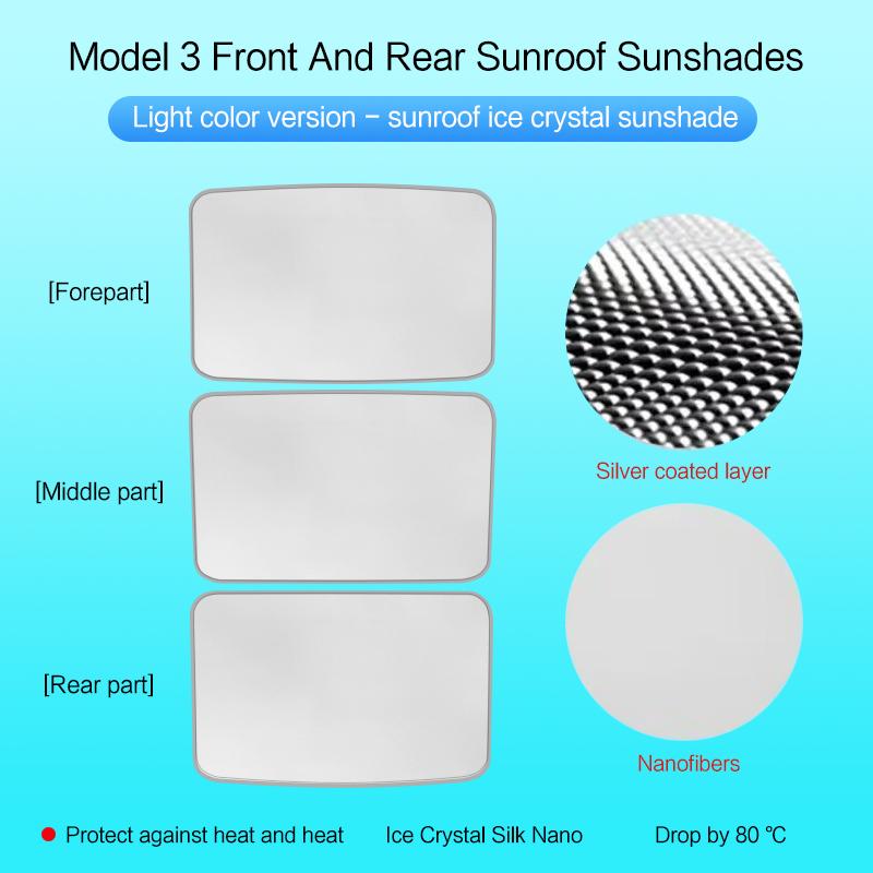 AJIUYU Roof Sunshade For Tesla Model Y 3 Car 2021-2023 Sunroof Upgrade Ice Cloth Buckle Sun Shades Glass Front Rear