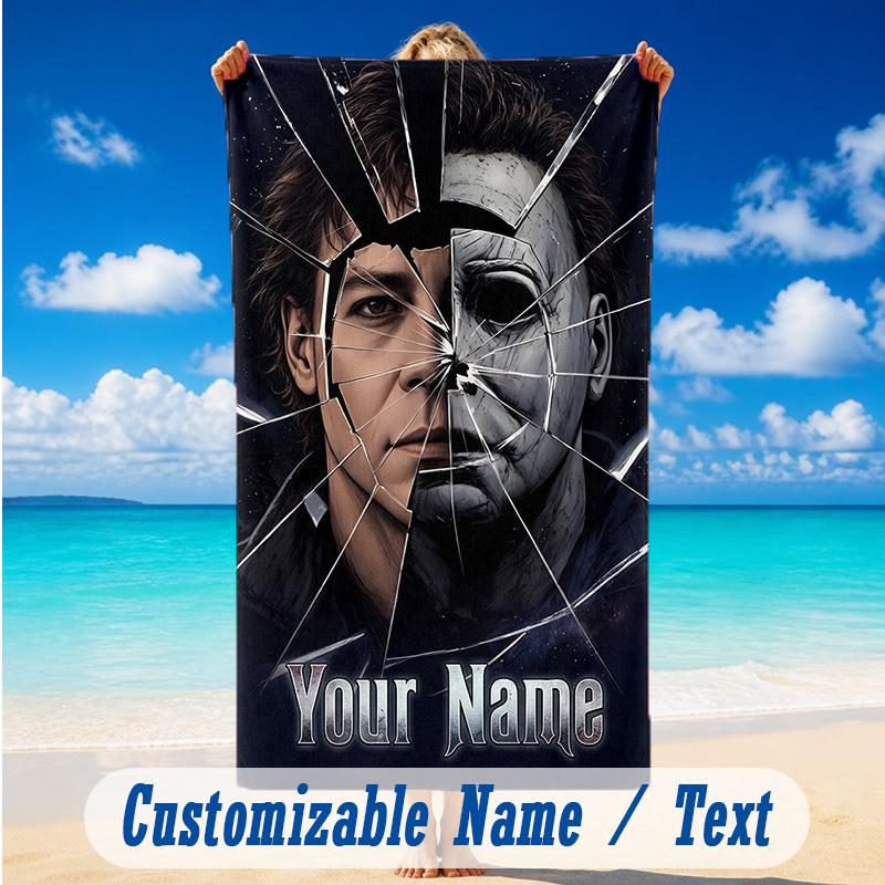 Beach Towel Custom Name Text, Quick Dry Large Towel For Beach HomeHalloween Michael Myers