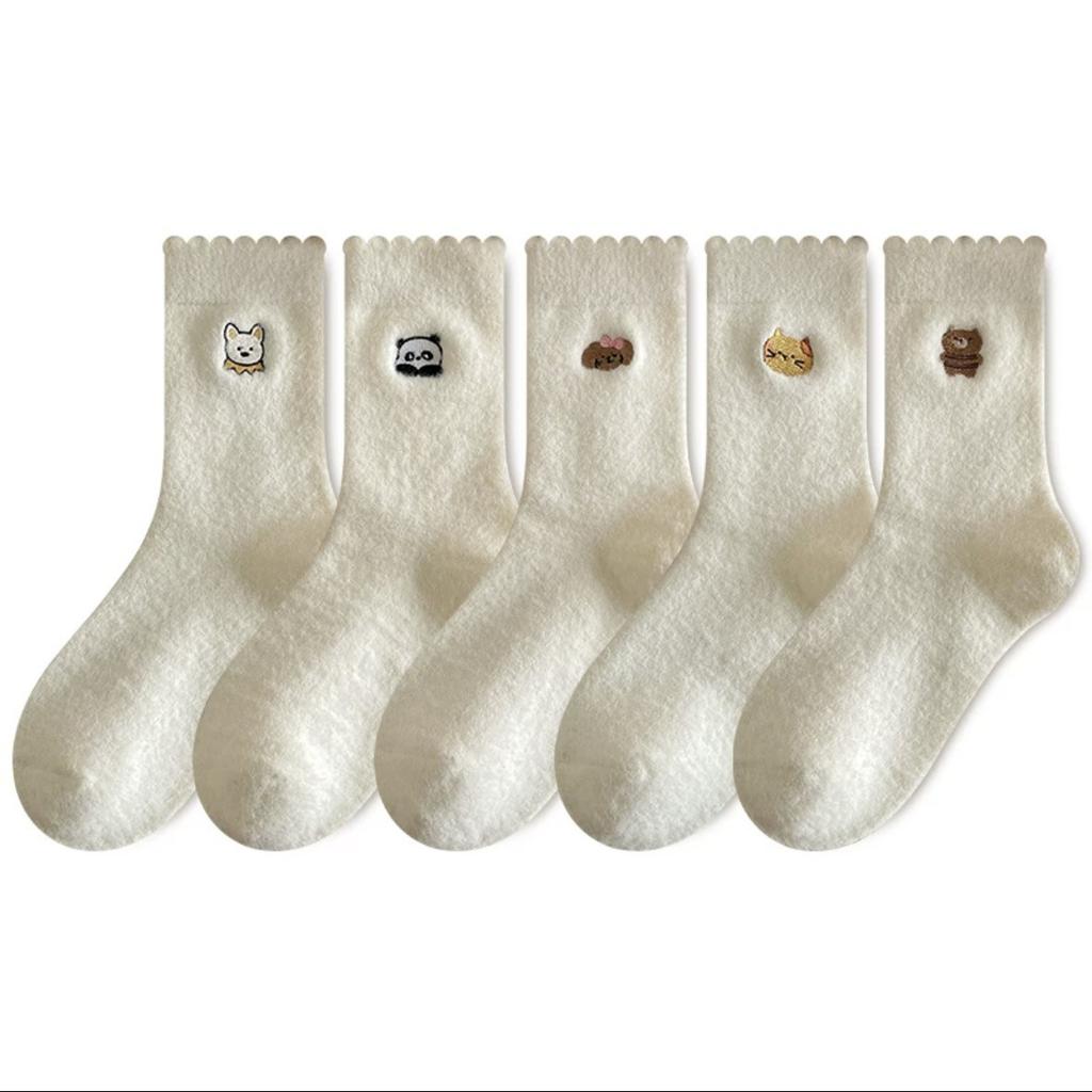 Толстые носки из кораллового флиса для осени и зимы, милые носки с вышивкой щенка, женские носки до середины икры, теплые женские носки из флиса