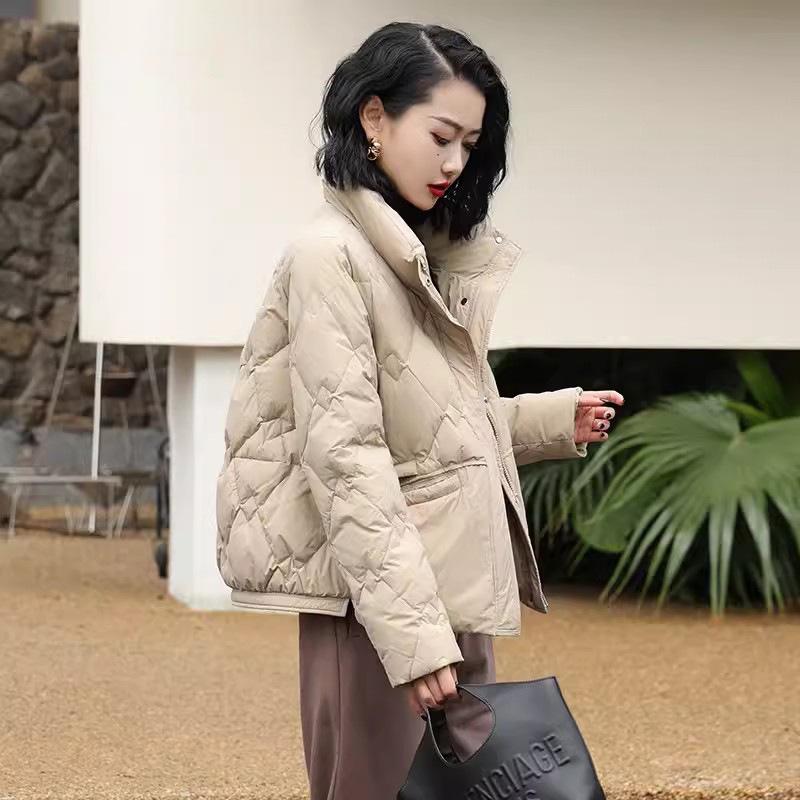 Короткая куртка-стойка с воротником-стойкой, женская, зимняя, 2024, модный дизайн, чувство, маленький человек, литературный и тонкий белый утиный пуховик, прилив