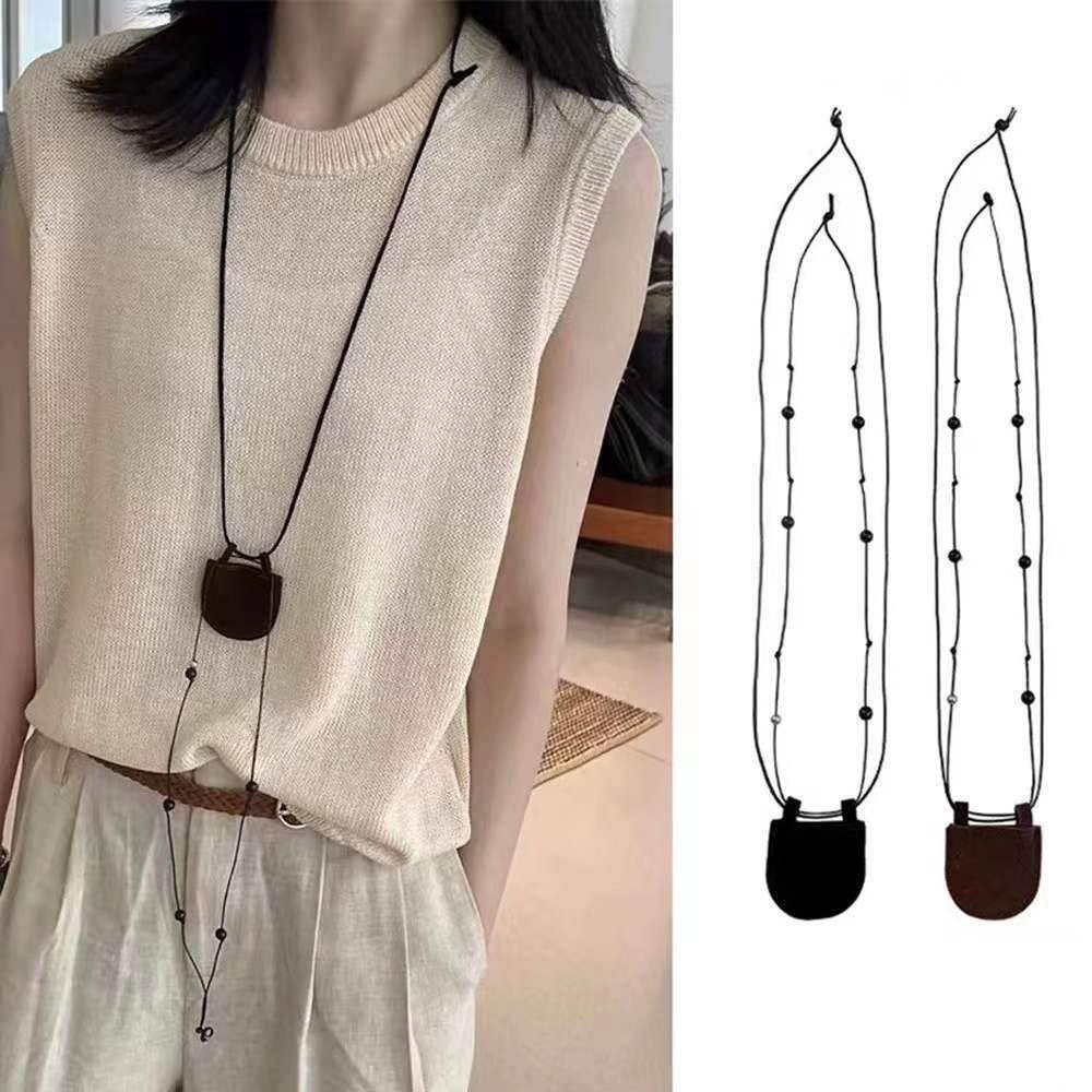 Adjustable Chain Small Bag Necklace PU Sweater Chain Necklace New Long Necklace