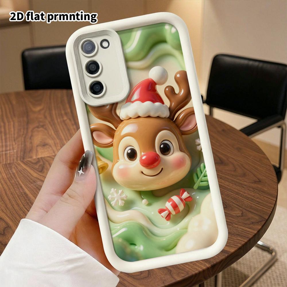 Phone case: 2D flat design suitable for Samsung Galaxy A34 A35 M05 M06 S20 S22 S21 FE Plus 5G protective case, red-nosed little reindeer, perfect Chri