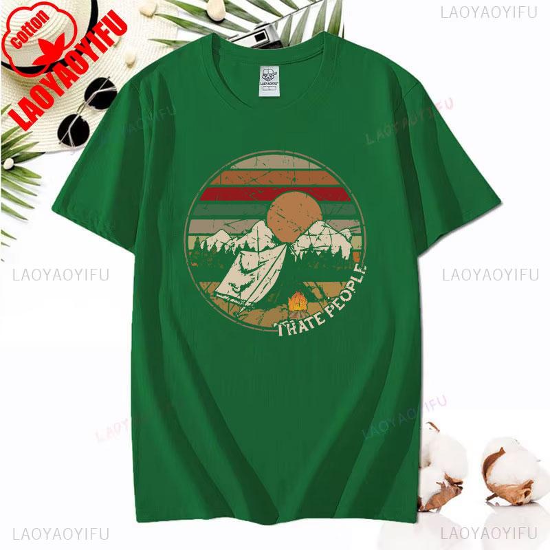 Love Camping I Hate People Vintage Funny TShirt Unisex Tees Camping Hiking Short Sleeve Tops Camper Gift Cotton ONeck TShirt
