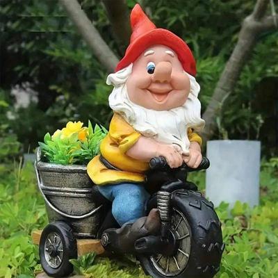 Забавная садовая статуэтка гнома на велосипеде, озорной орнамент гнома, украшение, декорация для двора, газона на открытом воздухе (1 кусок)