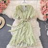 French v-neck floral dress summer new high waist thin sweet small ruffle edge A-word skirt short skirt