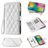 For iPhone 17 Air Case Rhombus Stitching Leather Wallet Phone Cover with Long/Short Strap