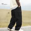 Мужские брюки с эластичной талией, регулируемые на шнурке, длинные брюки с карманами с клапанами, однотонные свободные вельветовые брюки