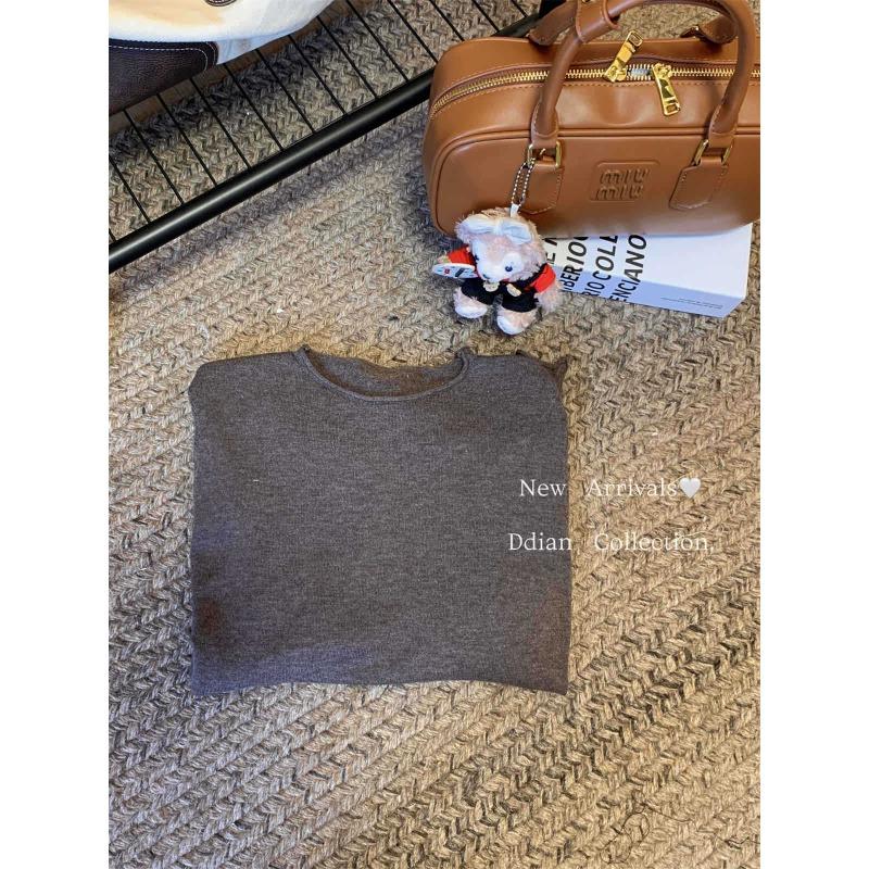 Простая базовая трикотажная футболка с круглым вырезом для женщин, осенне-зимняя, повседневная, свободного кроя, для ношения под низ, свитер с подвернутыми краями