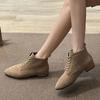 Women's Suede Ankle Boots Autumn British Style Low Heeled Booties Woman Pointed Fashion Lace Up Thick Heel Platform Short Boots