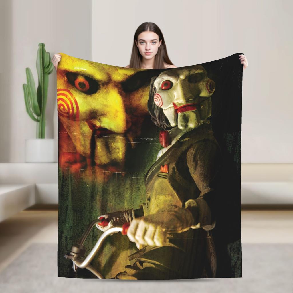 Saw Horror Movie Fashion Blanket Cover Funny Halloween Jigsaw Flannel Throw Fashion Blankets Home Couch Printed Soft Warm Bedspreads Breatha