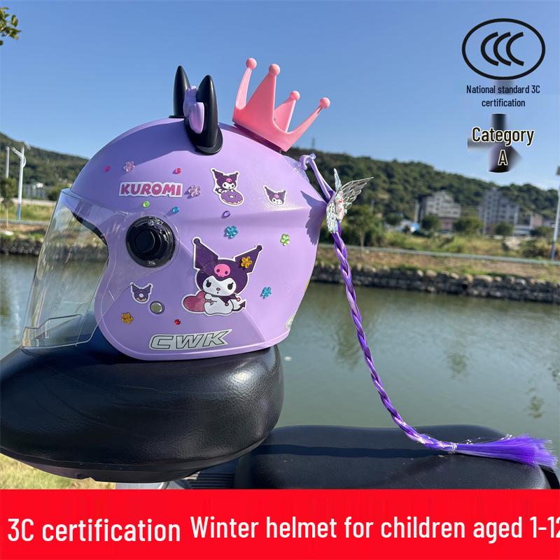 Сертифицированный 3C Шлем Kuromi для Девочек 1-12 Лет, Электросамокат, Осень/Зима, Теплый и Милый Дизайн