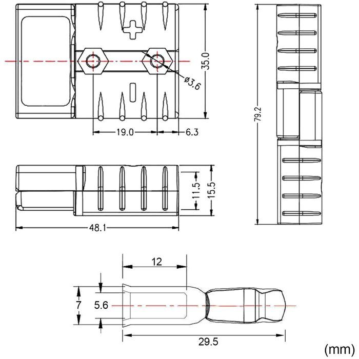 Connecteur Anderson pour batterie - AIMOONSA - 50A - Calibre 6-10 - Cuivre argenté - 12-36V